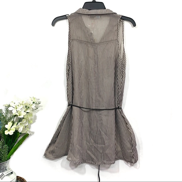 Cecico Women's Brown / Off White Striped Sleeveless Self Tie Sheer Tunic Top NWT - Picture 7 of 9